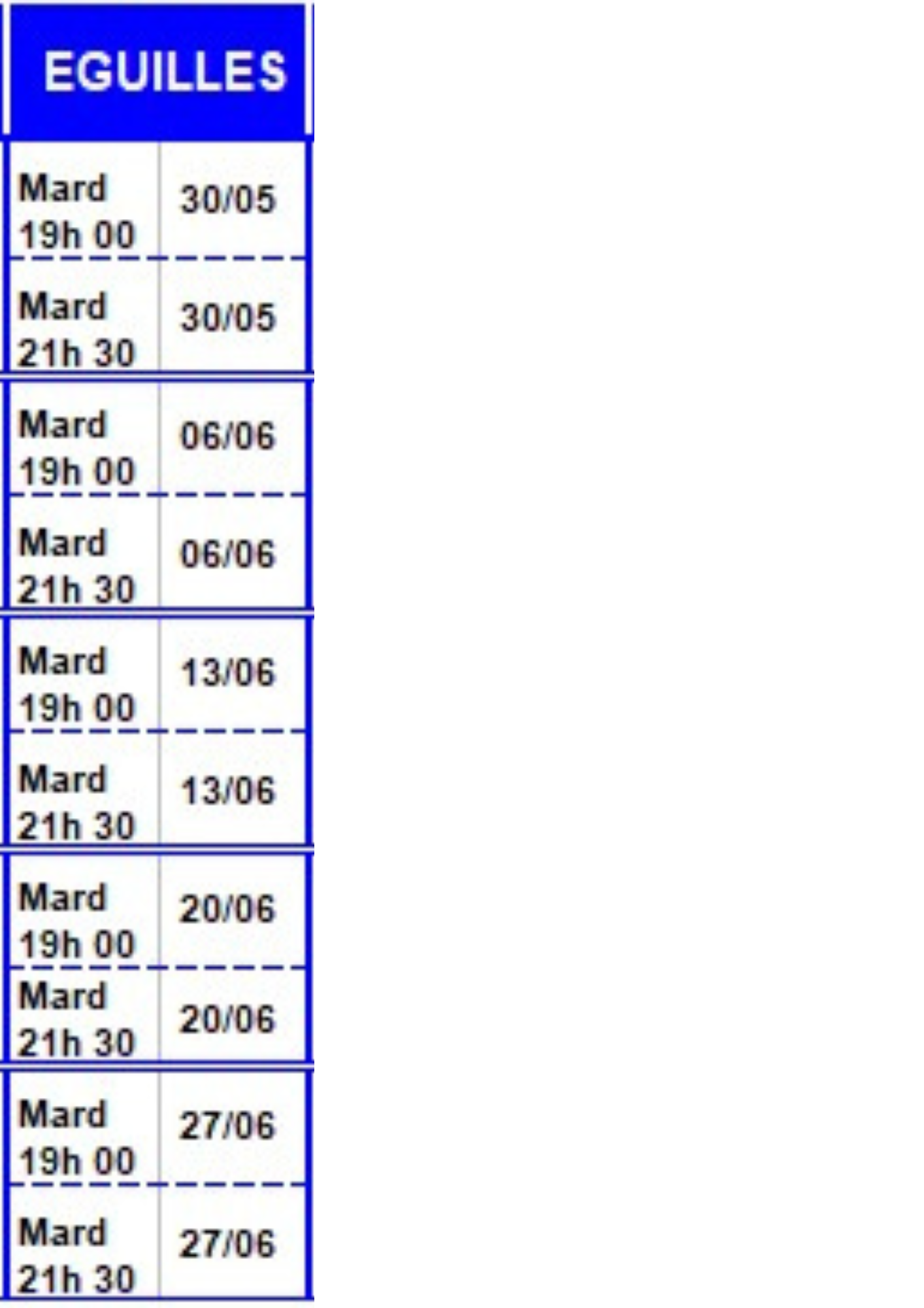 tableau horaires 